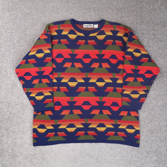 VTG Colorful Aztec Geometric XL Multicolor Chunky Knit Long Sleeve Sweater - Picture 1 of 10